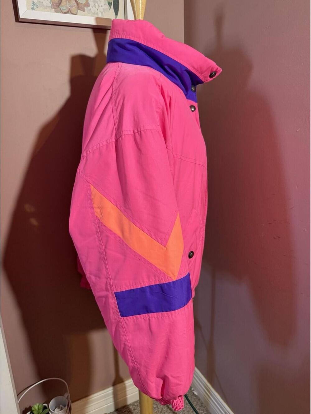 Vintage 80s Fila Magic Line Ski Jacket Womens XL Hot Pink Color Block Neon - Picture 6 of 11